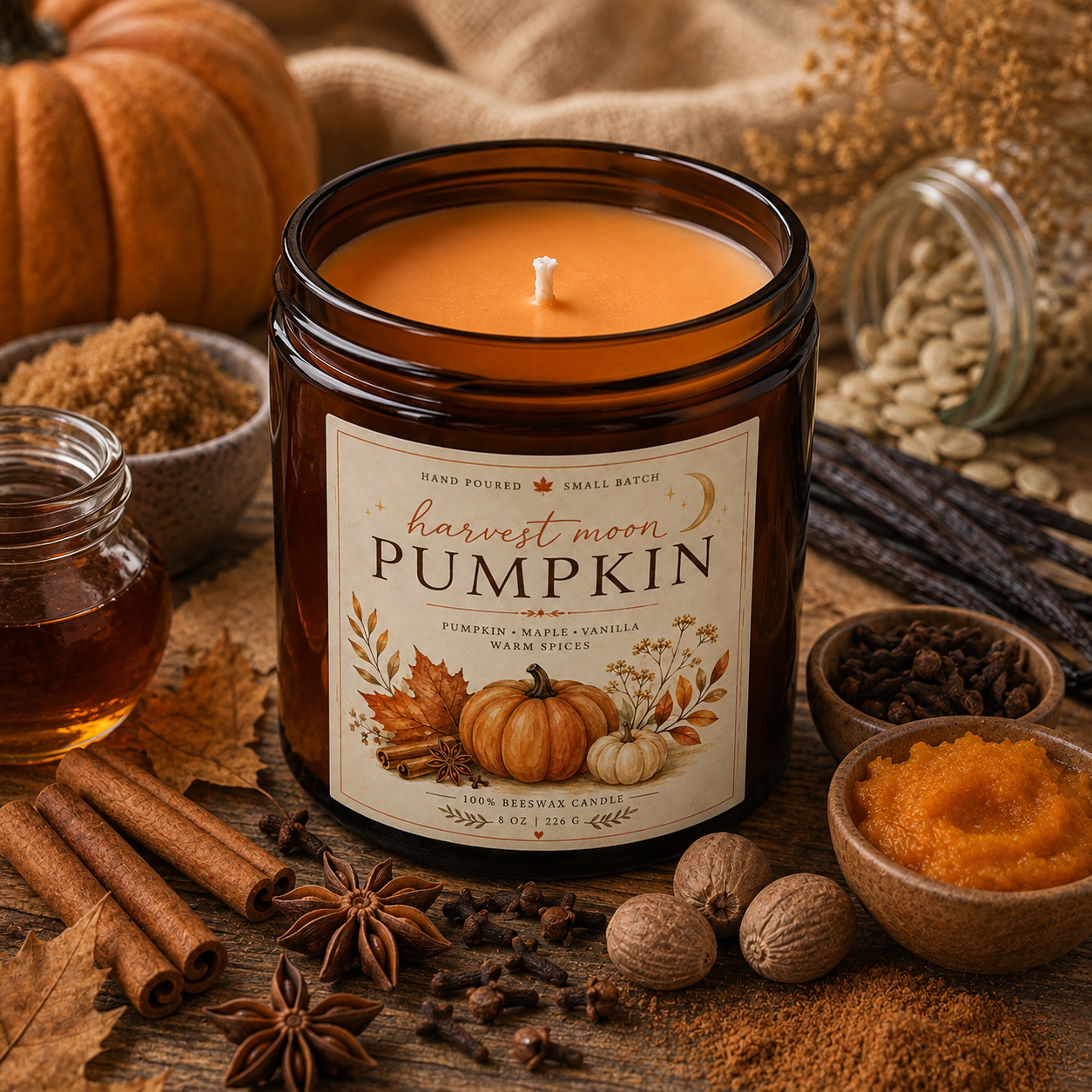 Harvest Moon Pumpkin Beeswax Candle