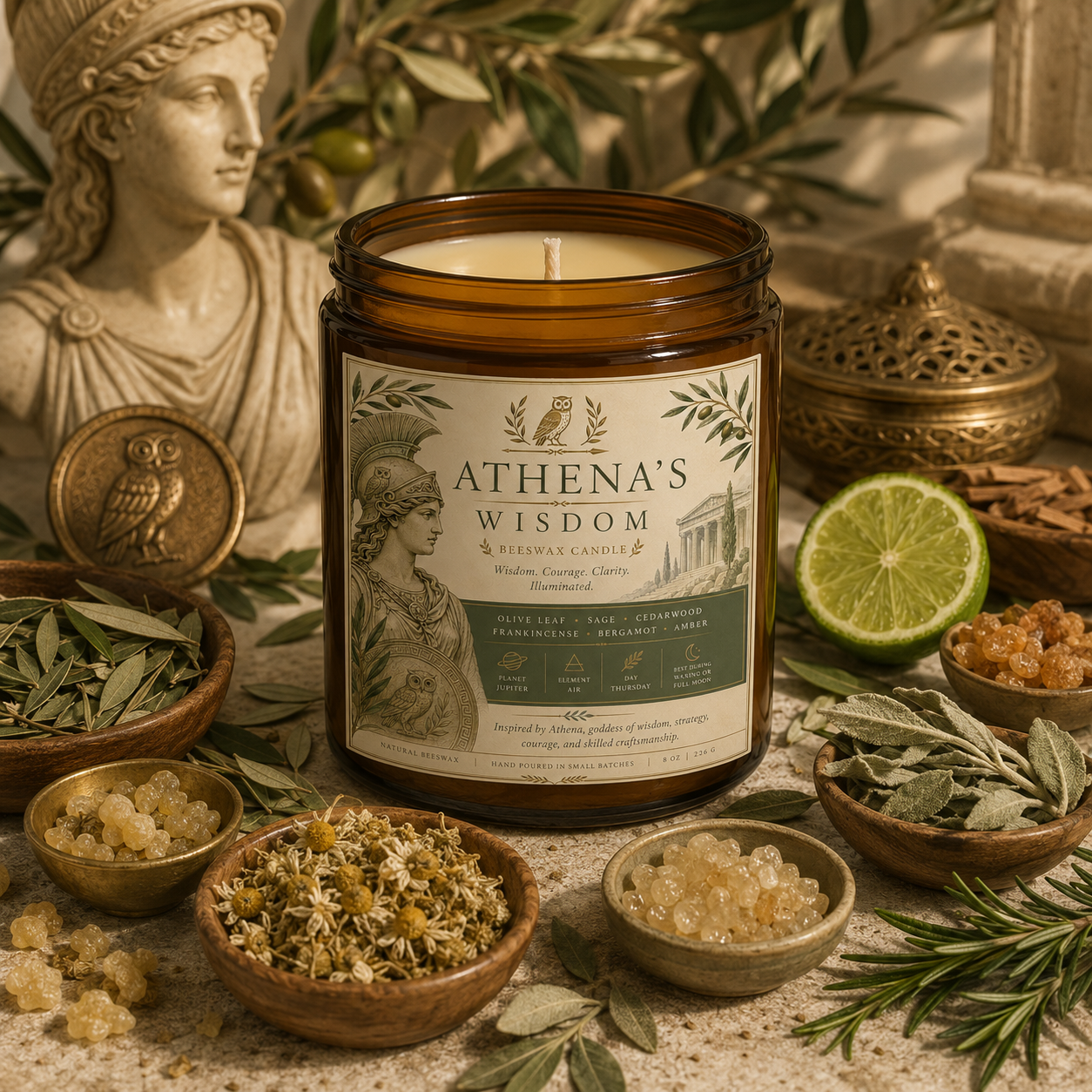 Athena’s Wisdom Beeswax Candle