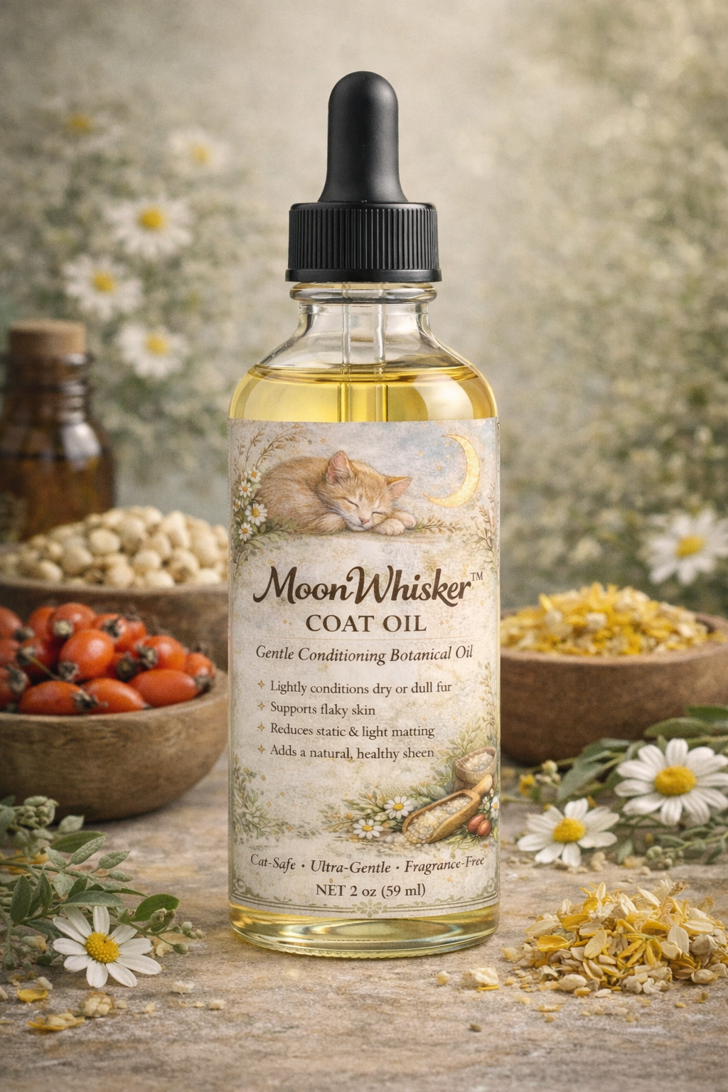 MoonWhisker Coat Oil - Gentle Botanical Conditioning Oil for Cats
