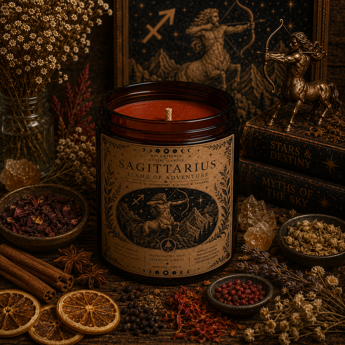 Sagittarius Zodiac Candle – Flame of Adventure
