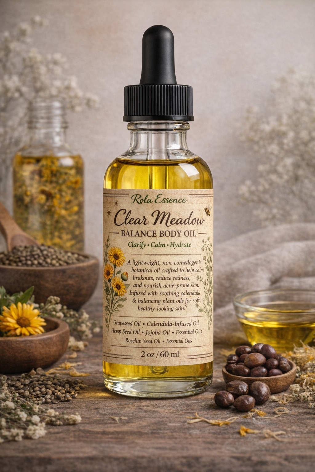 Clear Meadow Balance Body Oil - Acne Fighting, Calming, & Clarifying Body Oil