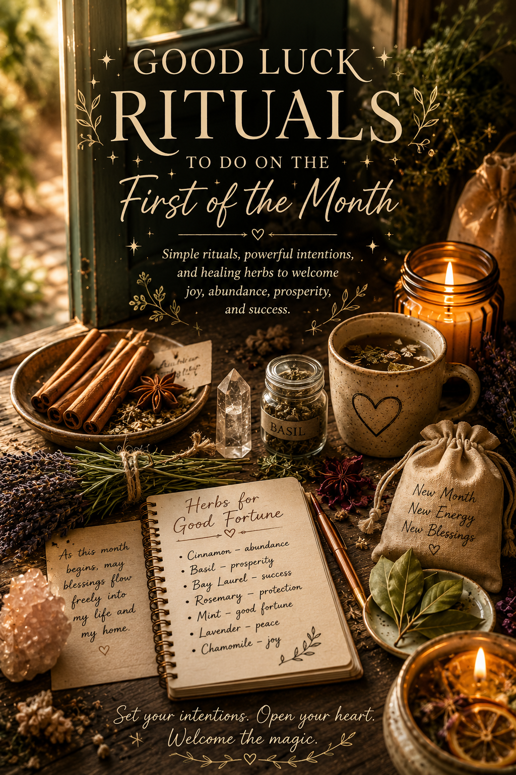 Gentle first-of-the-month rituals with herbs, intention, and a little everyday magic to welcome joy, abundance, prosperity, and new beginnings.