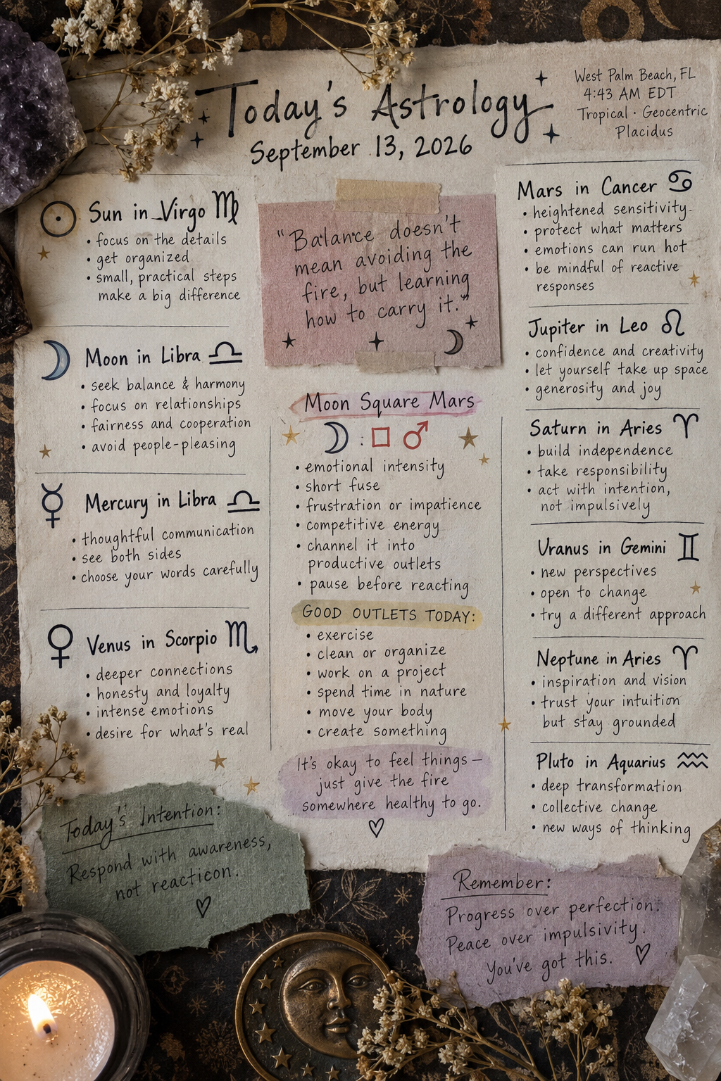 Daily Astrology Forecast: September 13, 2026 | Libra Moon Meets Mars: Finding Grace Before Reaction