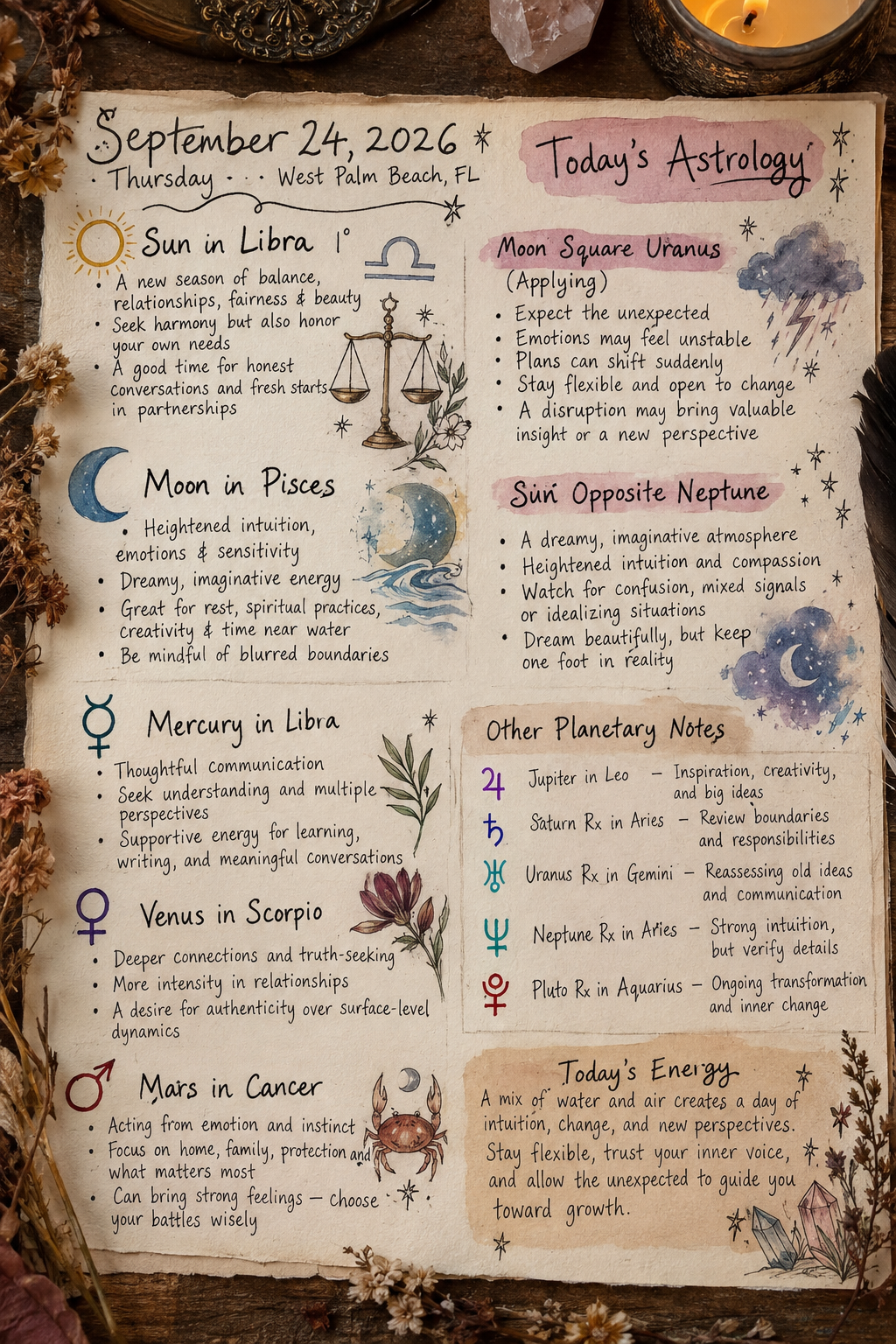 Daily Astrology Forecast: September 24, 2026 | Soft Waters, Sudden Winds: Trust Your Intuition, but Leave Room for the Unexpected