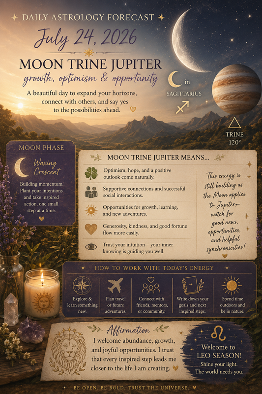 Daily Astrology Forecast: July 24, 2026 | Moon Trine Jupiter Brings Growth, Optimism & New Opportunities