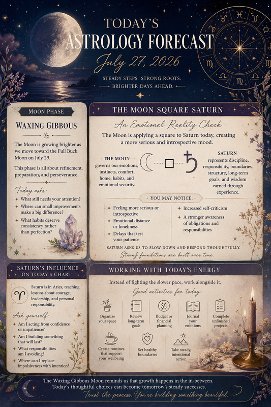 Today’s Astrology Forecast: Steady Steps Beneath a Waxing Gibbous Moon  July 27, 2026