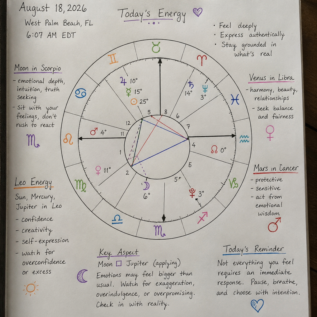 Daily Astrology Forecast: August 18, 2026 | Scorpio Moon Asks Us to Feel Before We Expand