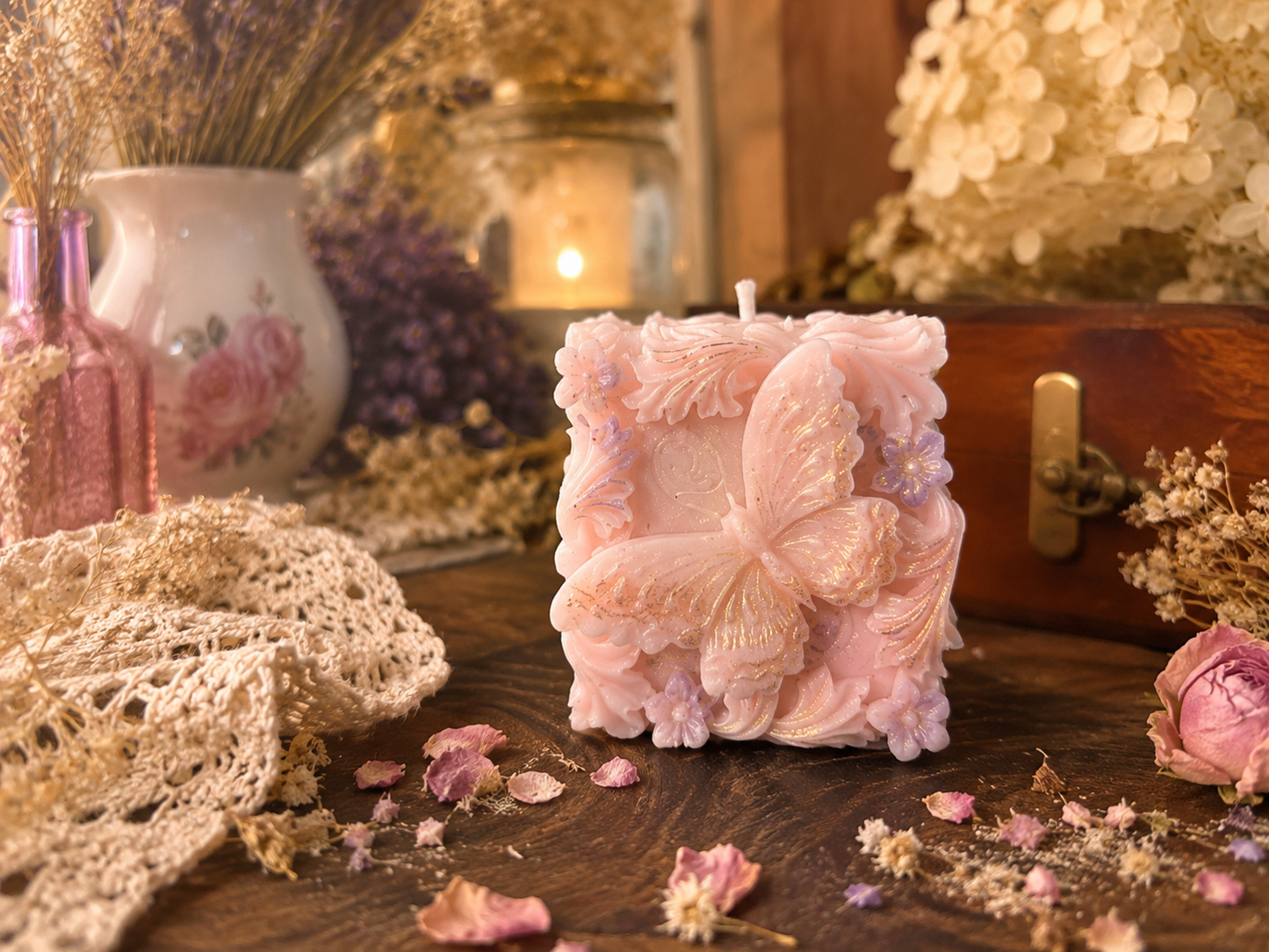 Butterfly Garden Beeswax Candle