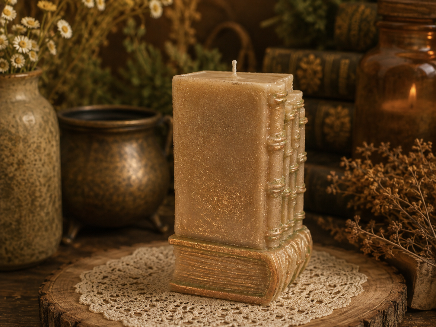 The Ancient Bookshop Beeswax Candle | Where Old Stories Linger