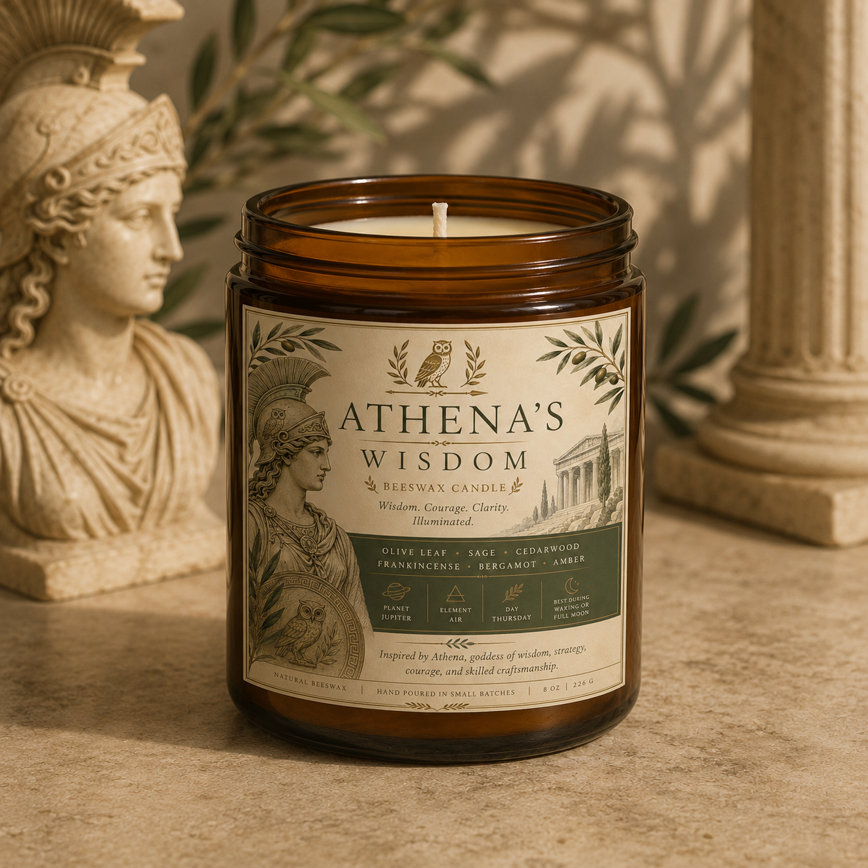 Athena’s Wisdom Beeswax Candle