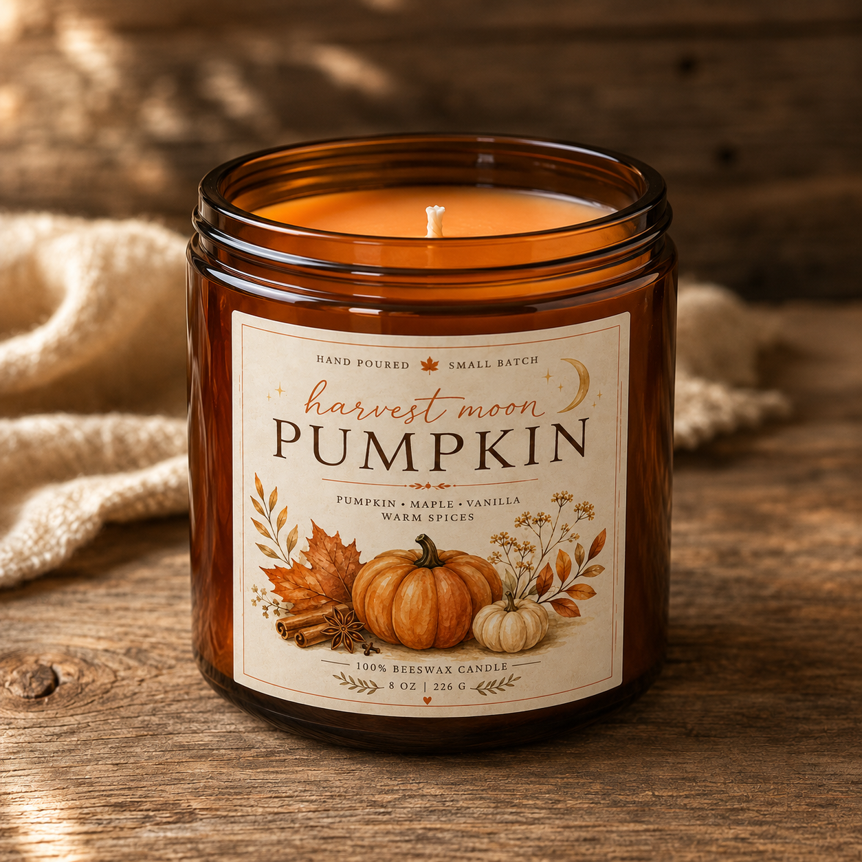 Harvest Moon Pumpkin Beeswax Candle