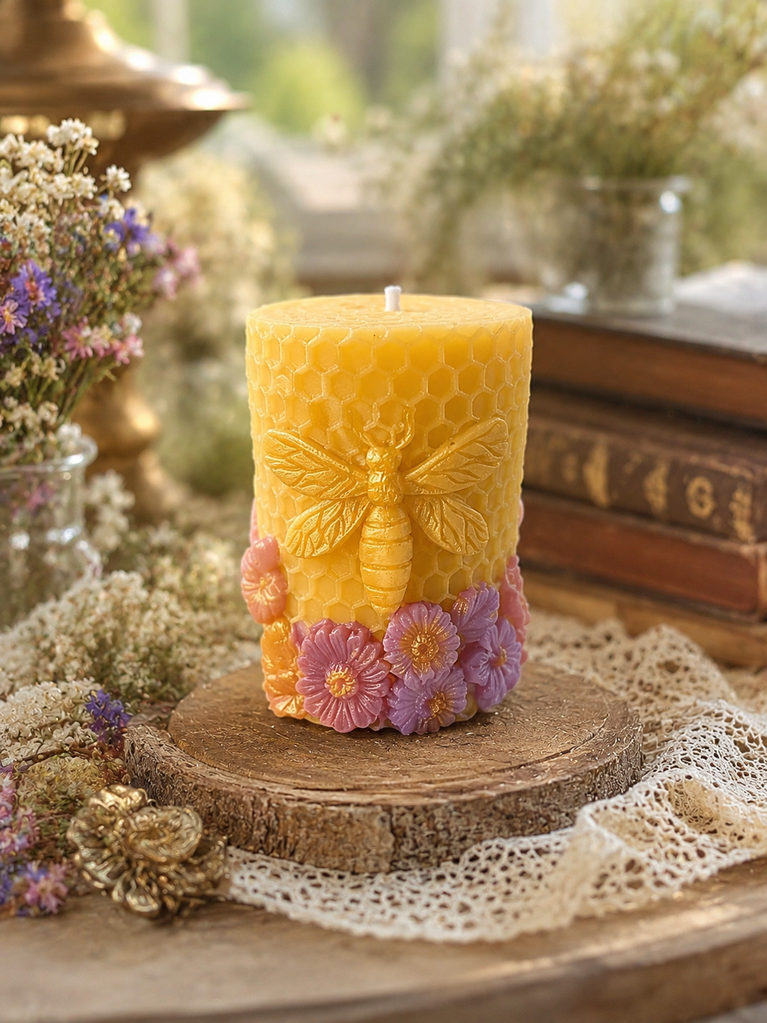 Honeycomb Meadow Beeswax Candle - Where Wildflowers Hum