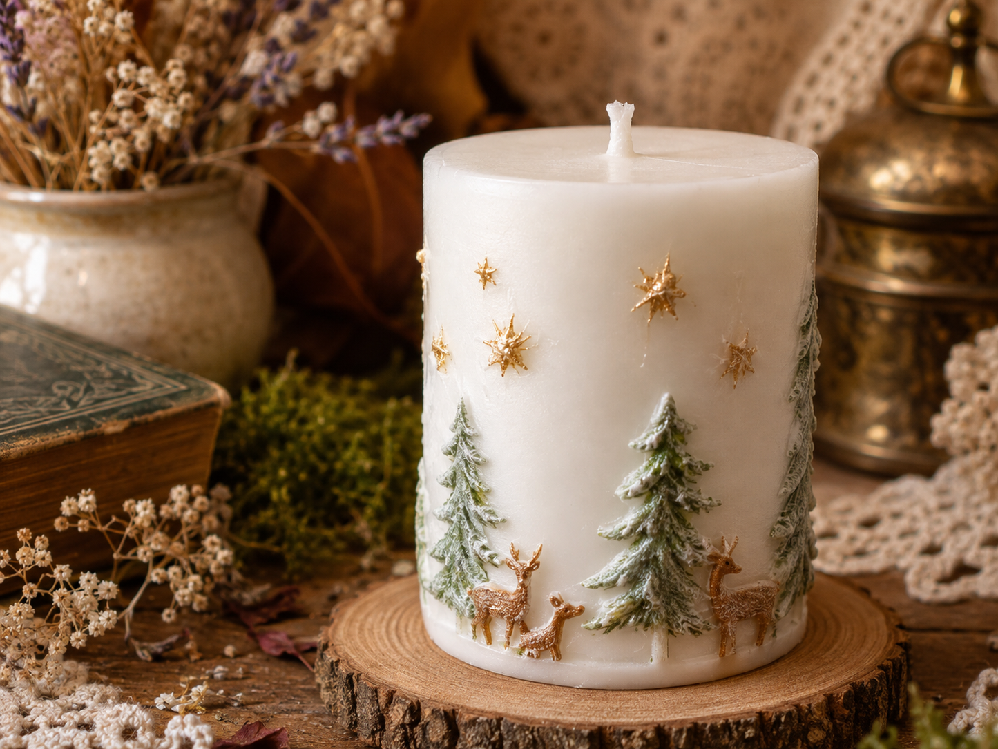 Starlit Evergreen Hollow Beeswax Candle | Where the forest meets the stars