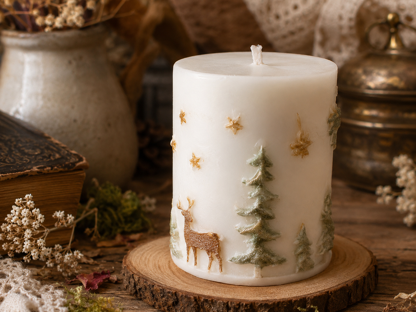 Starlit Evergreen Hollow Beeswax Candle | Where the forest meets the stars