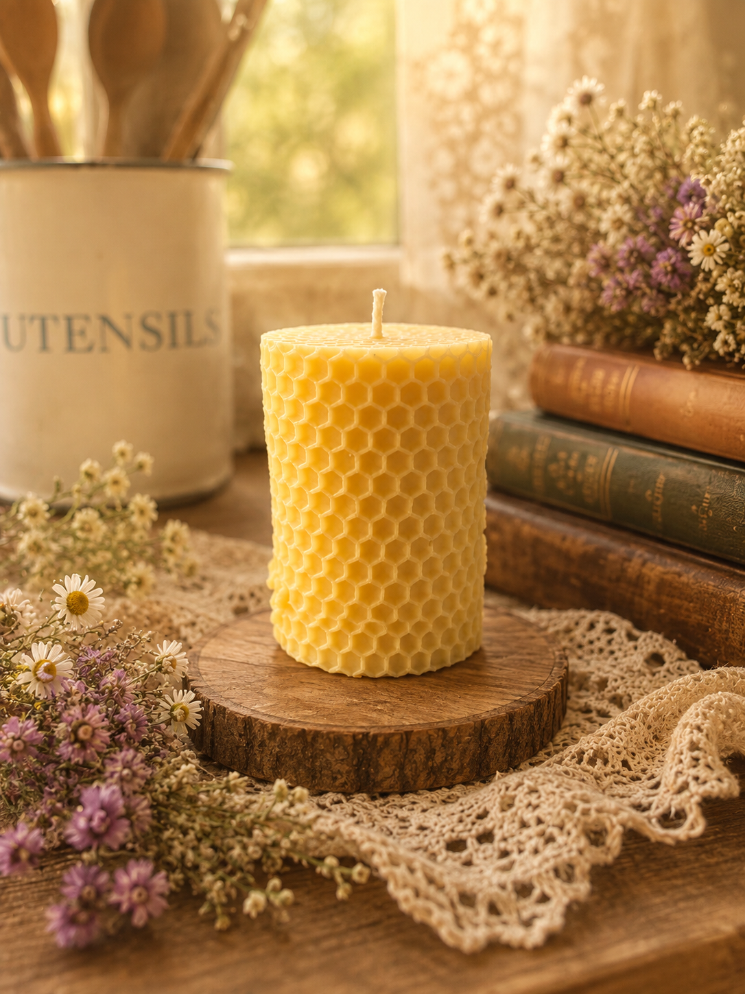 Honeycomb Meadow Beeswax Candle - Where Wildflowers Hum