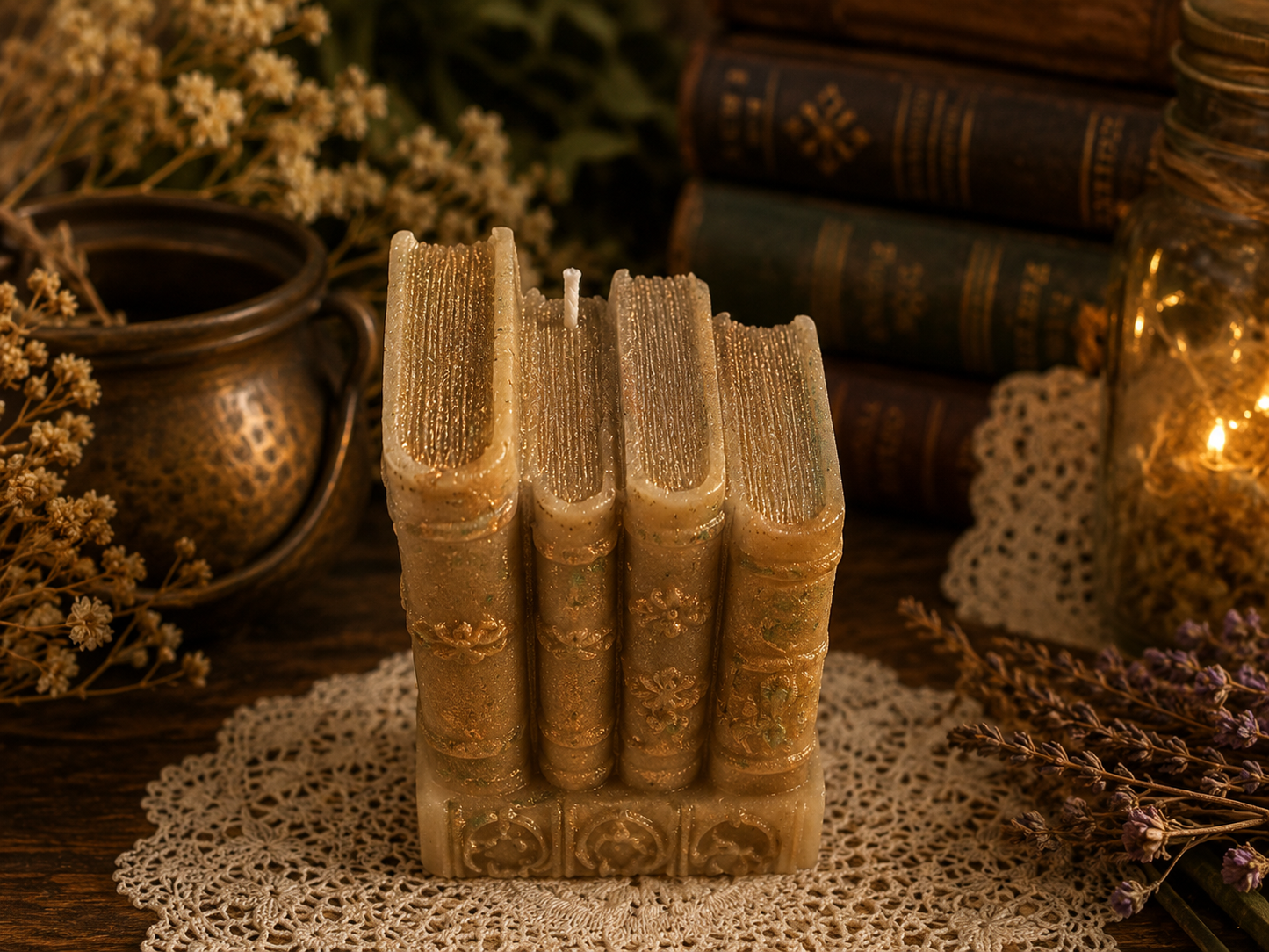 The Ancient Bookshop Beeswax Candle | Where Old Stories Linger