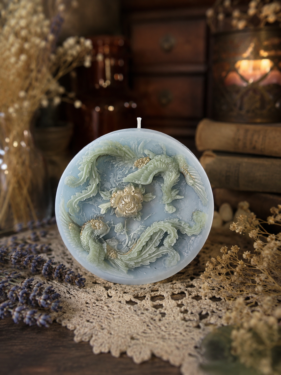 Dragon’s Grace Beeswax Candle  Where Strength Blooms.