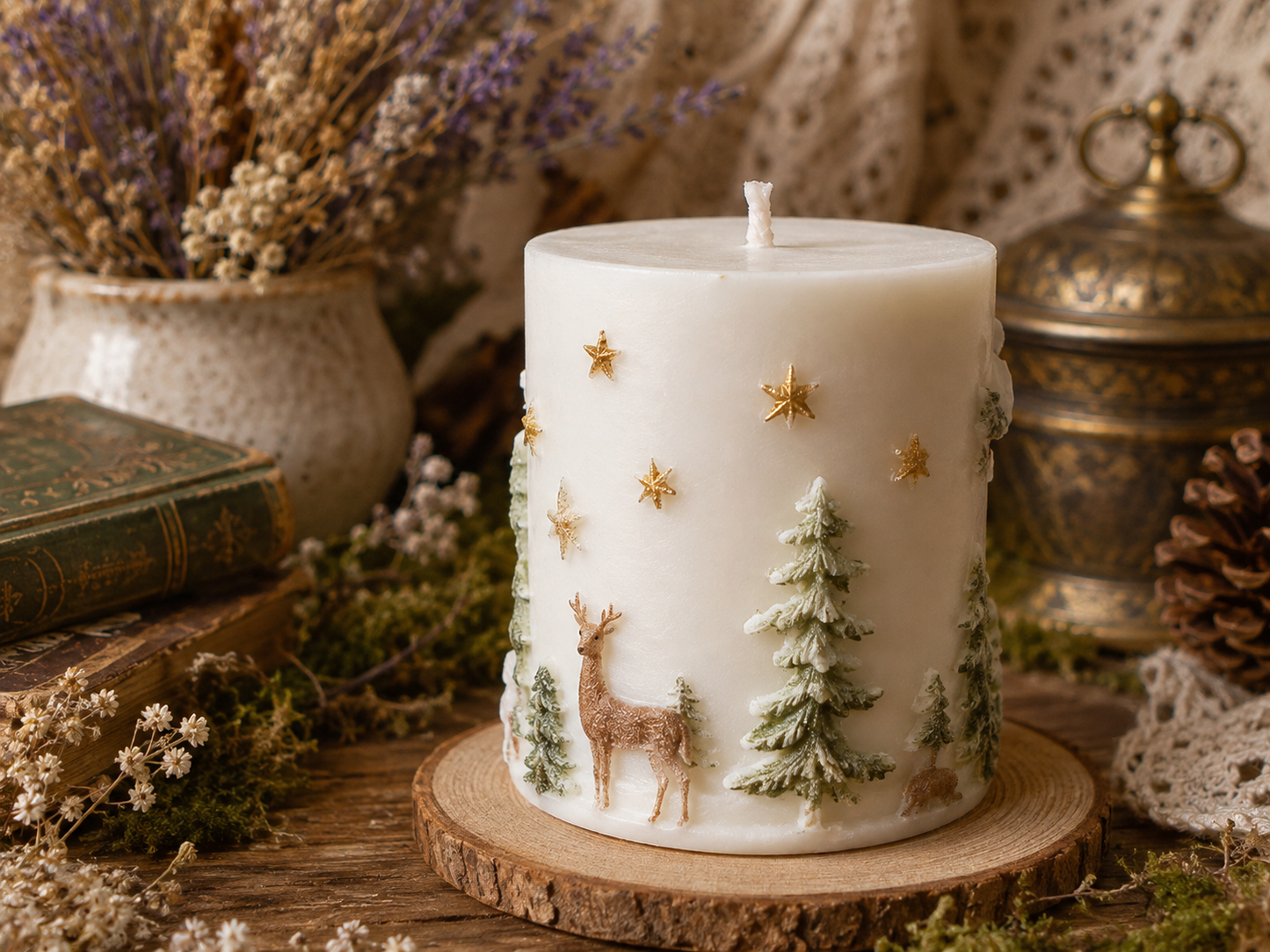Starlit Evergreen Hollow Beeswax Candle | Where the forest meets the stars