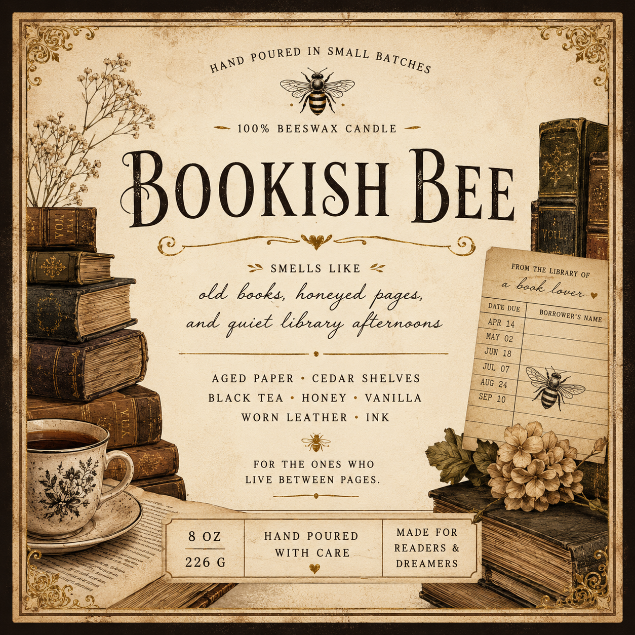 Bookish Bee Beeswax Candle