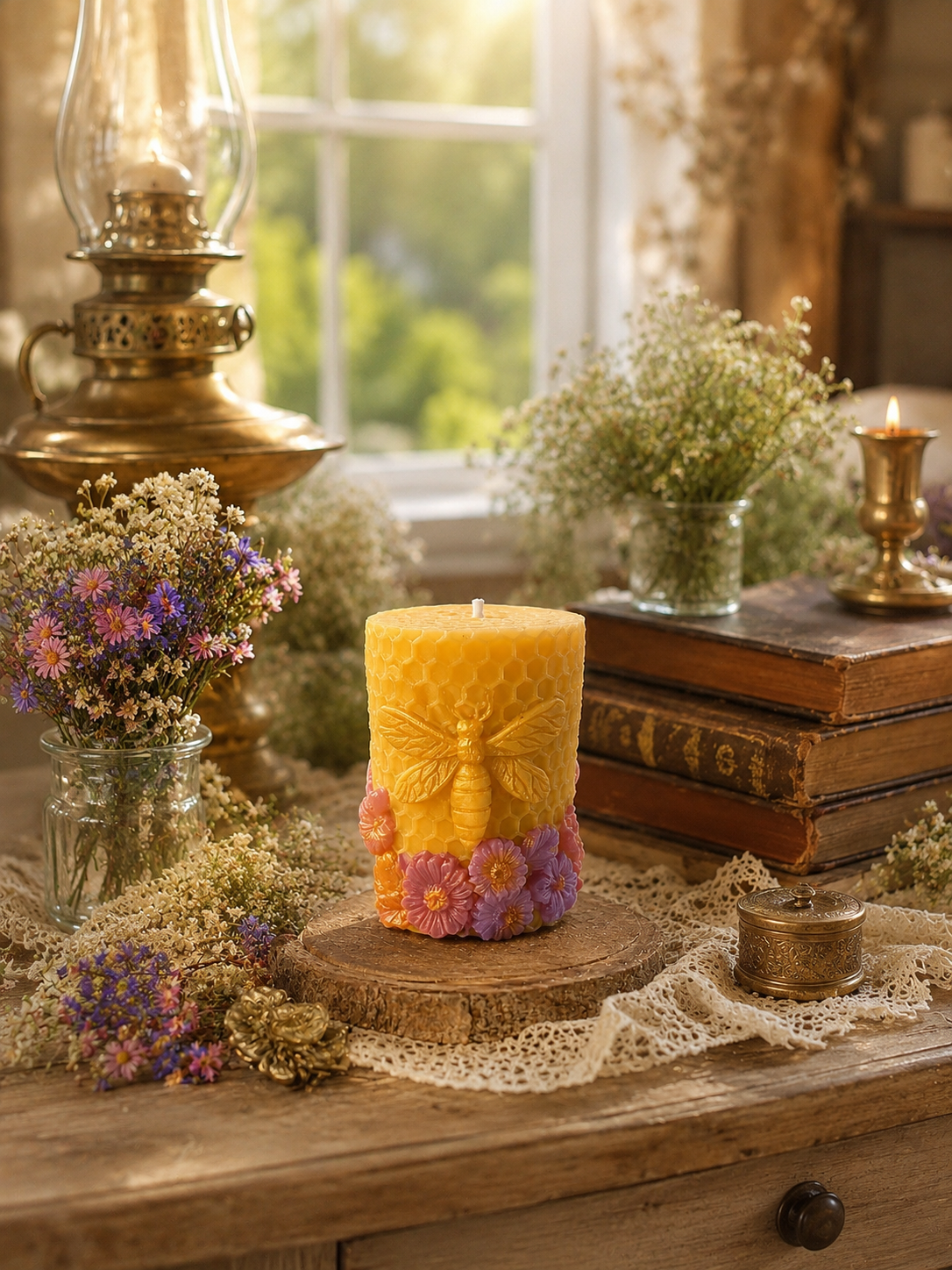 Honeycomb Meadow Beeswax Candle - Where Wildflowers Hum