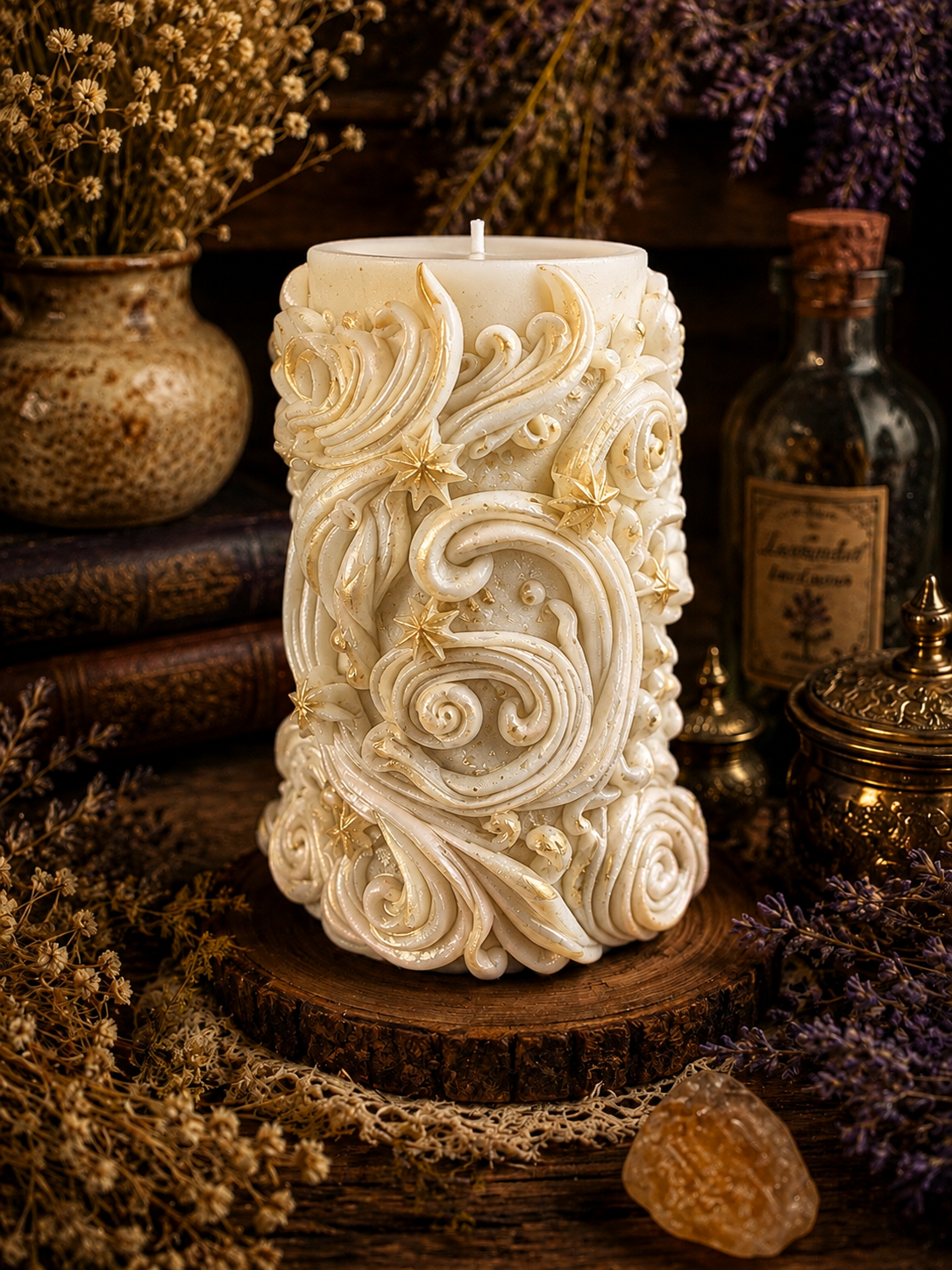 Celestial Nocturne Beeswax Candle | Where Midnight Meets the Stars