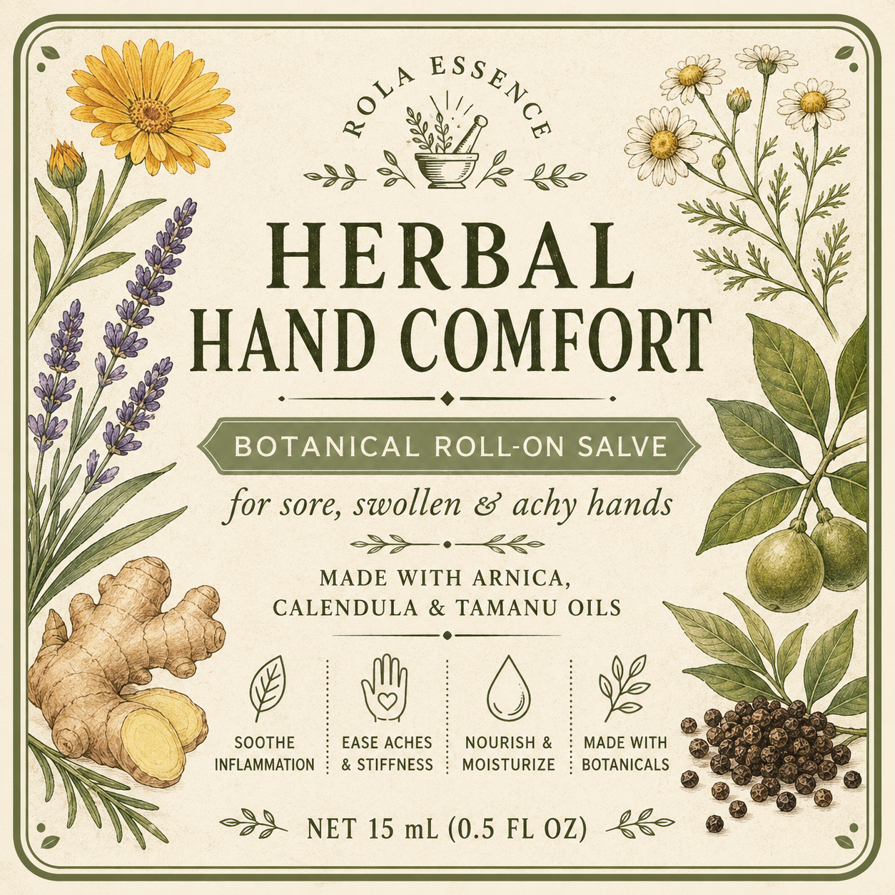 Herbal Hand Comfort Botanical Roll-On Salve - Soothe • Comfort • Nourish