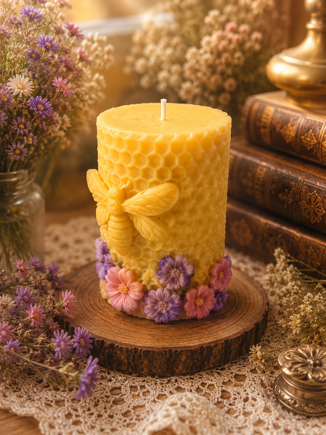 Honeycomb Meadow Beeswax Candle - Where Wildflowers Hum