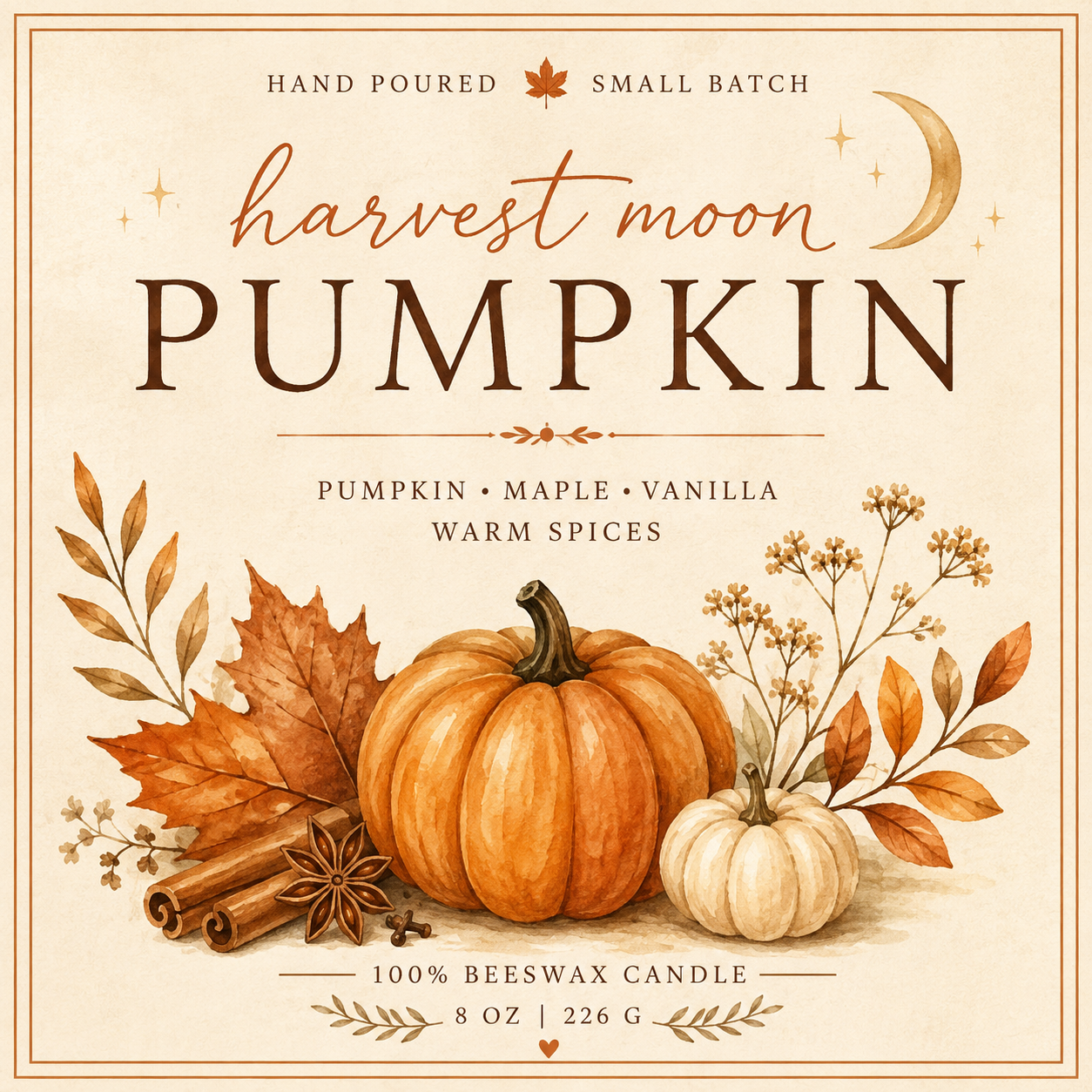 Harvest Moon Pumpkin Beeswax Candle