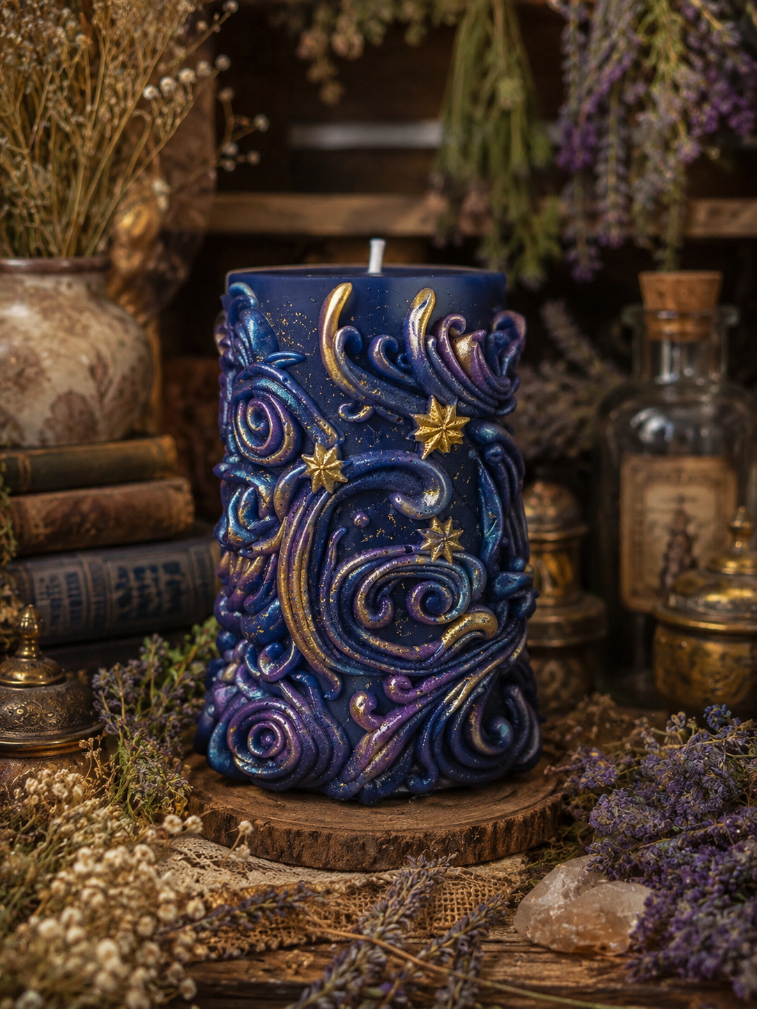 Celestial Nocturne Beeswax Candle | Where Midnight Meets the Stars