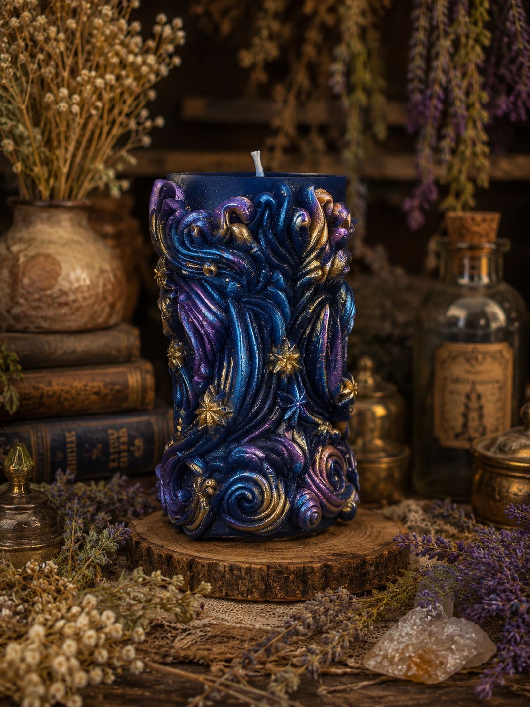 Celestial Nocturne Beeswax Candle | Where Midnight Meets the Stars
