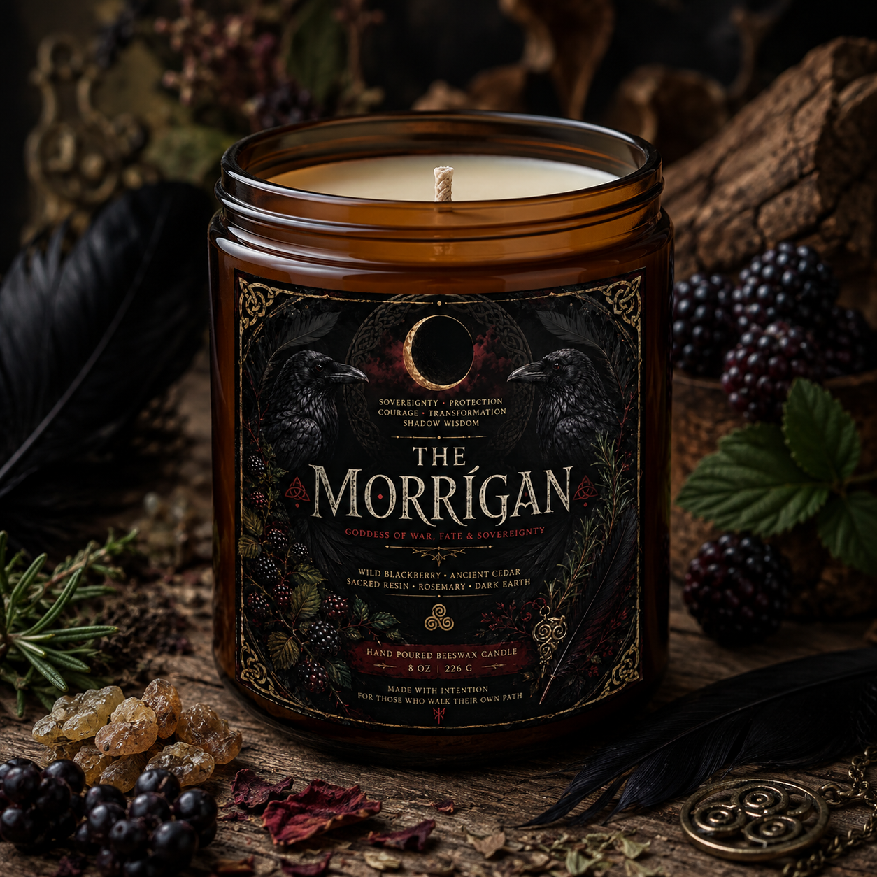The Morrígan Hand-Poured Beeswax Candle
