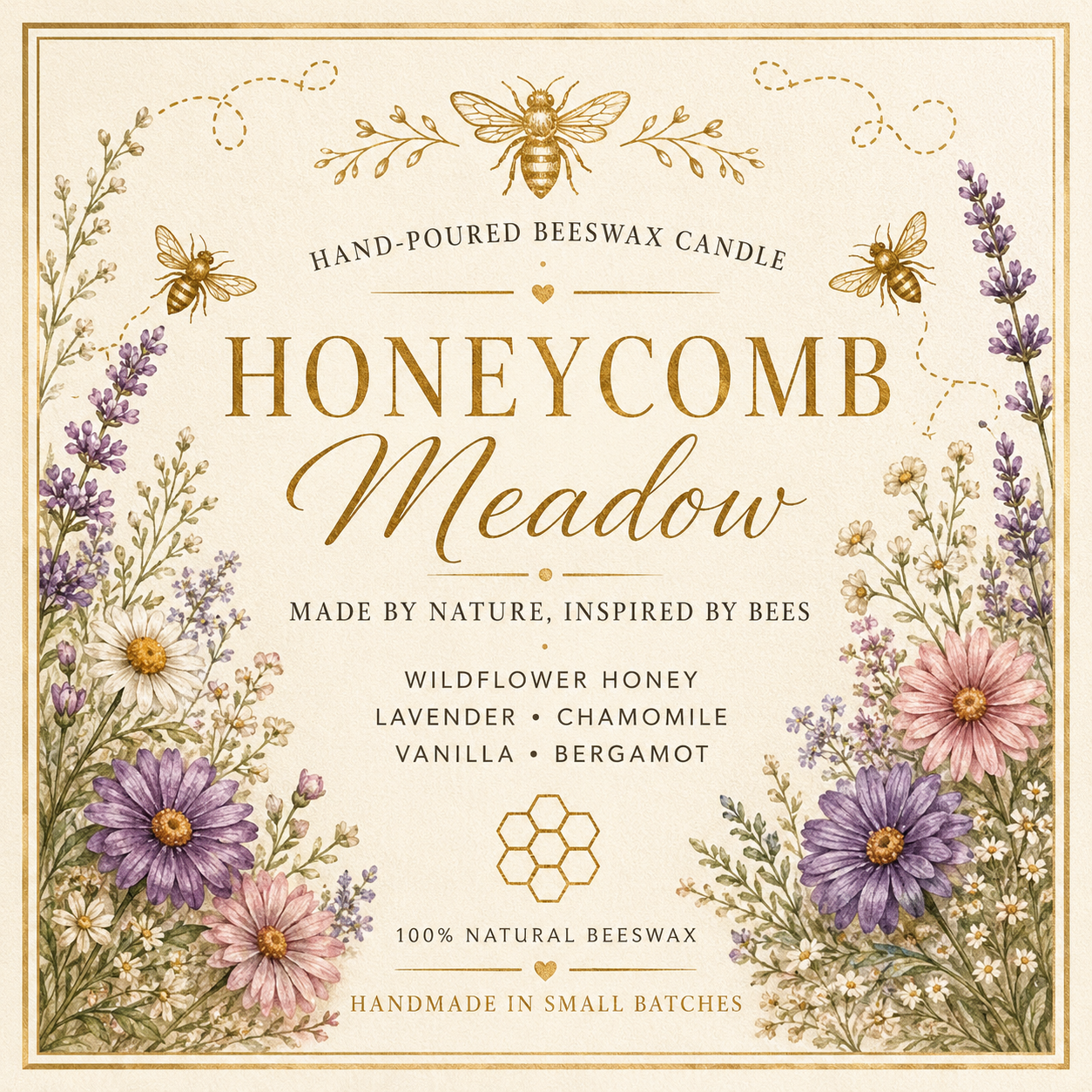 Honeycomb Meadow Beeswax Candle - Where Wildflowers Hum