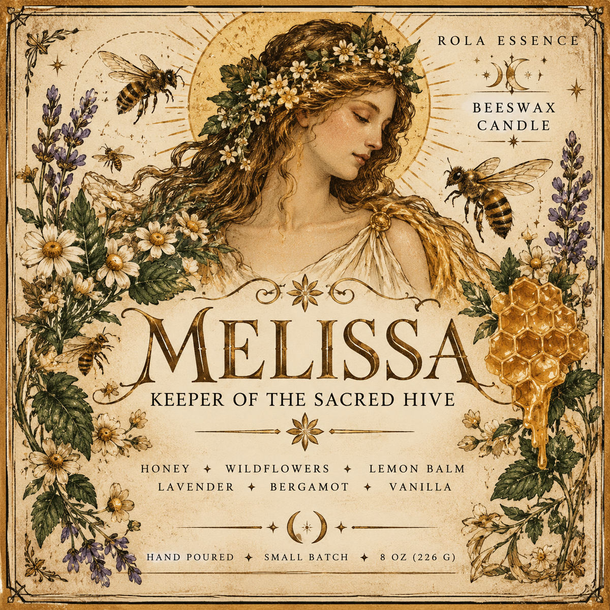 Melissa • Keeper of the Sacred Hive - Goddess-Inspired Beeswax Candle