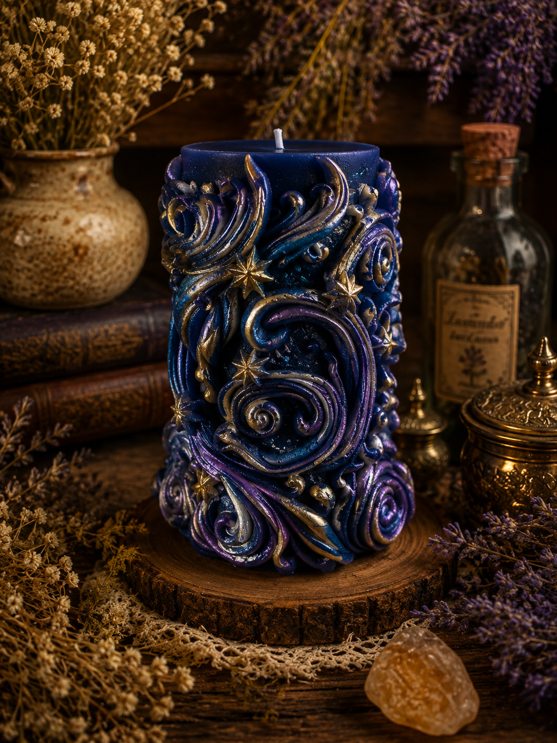 Celestial Nocturne Beeswax Candle | Where Midnight Meets the Stars