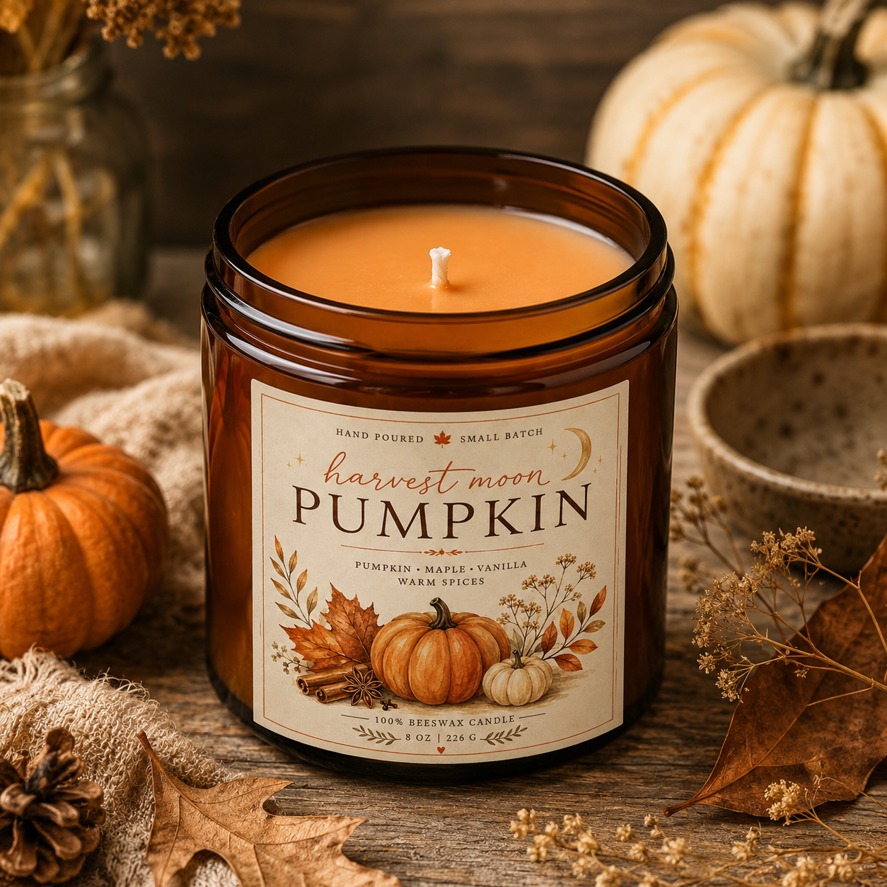Harvest Moon Pumpkin Beeswax Candle