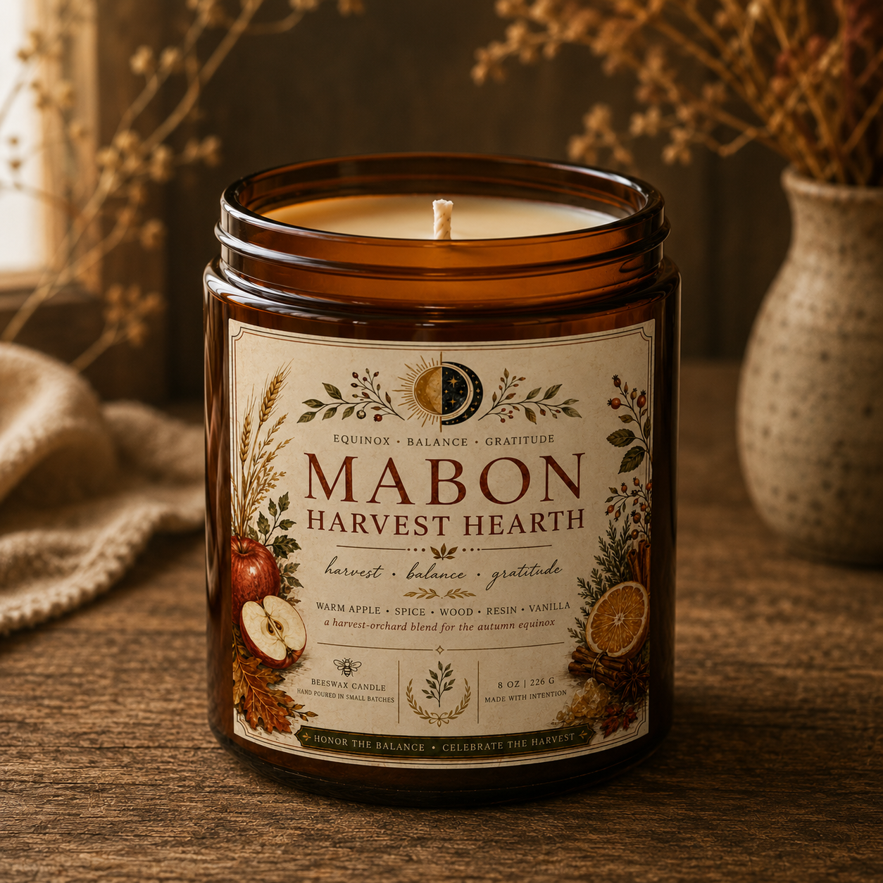 Mabon Harvest Hearth Beeswax Candle