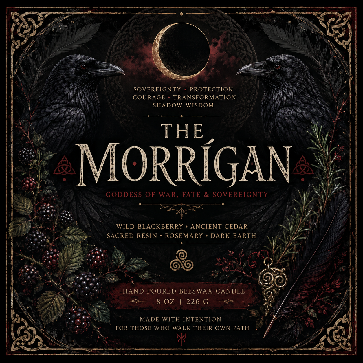 The Morrígan Hand-Poured Beeswax Candle