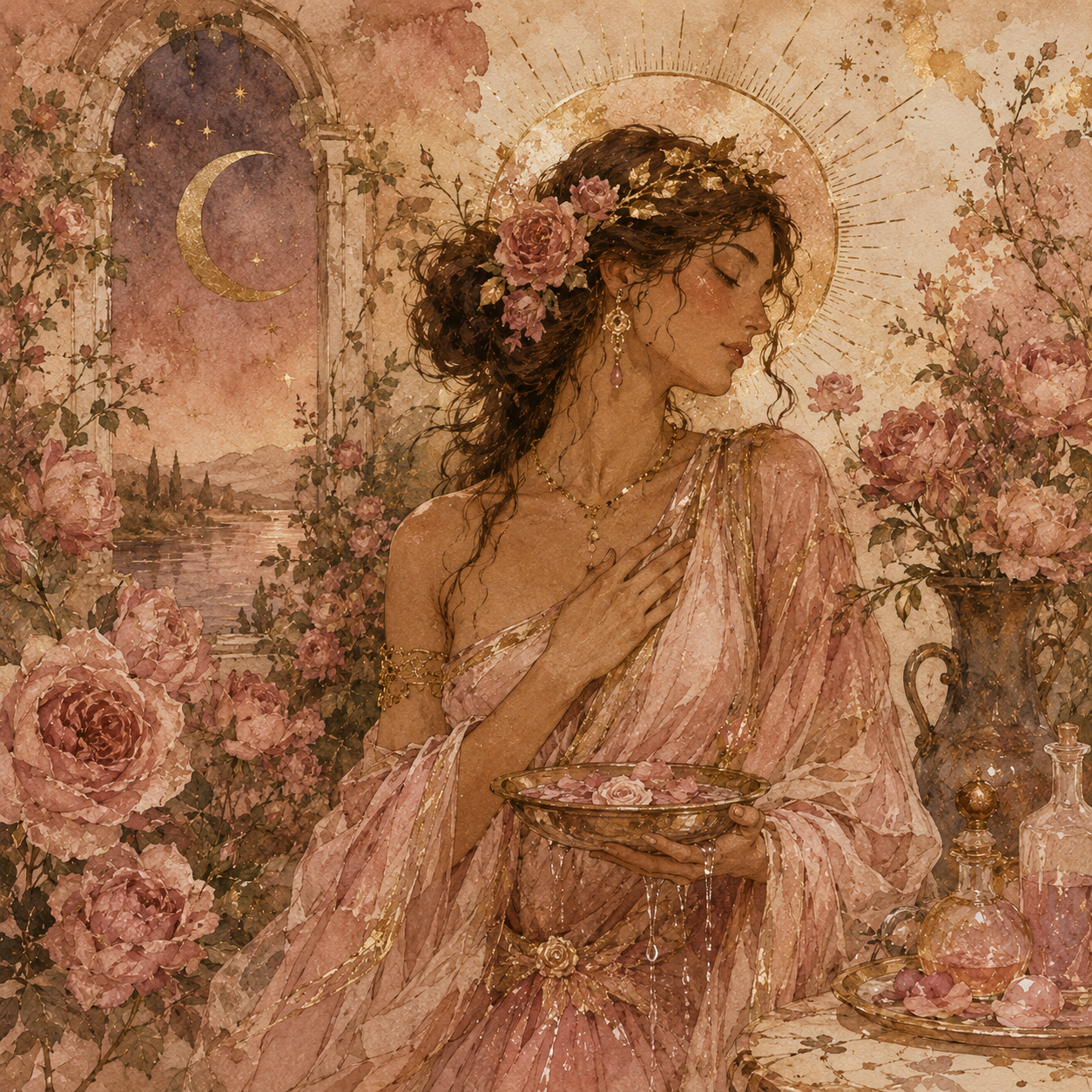 Rosewater Goddess Candle | Bathed in Roses, Kissed in Gold