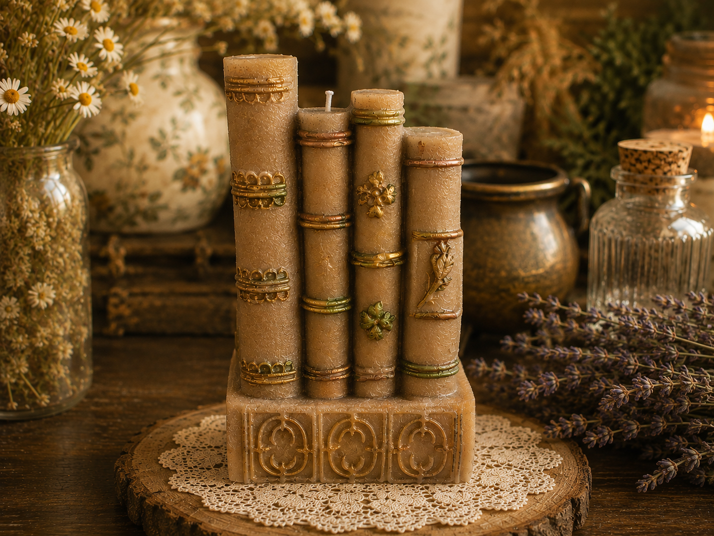 The Ancient Bookshop Beeswax Candle | Where Old Stories Linger