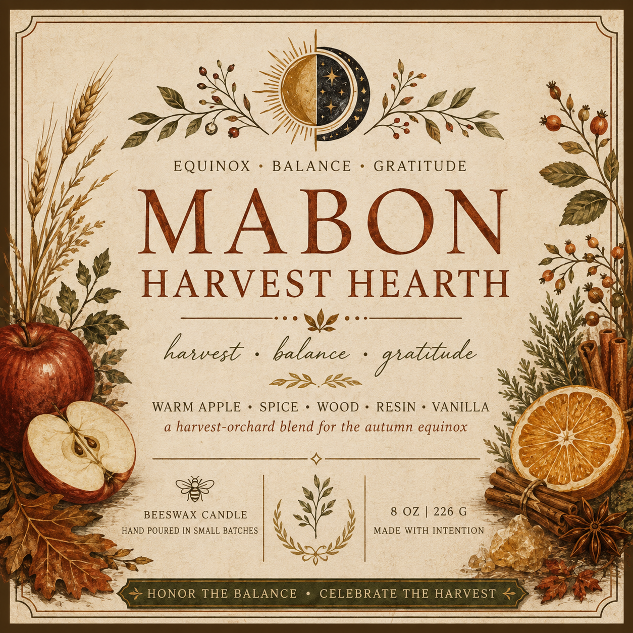 Mabon Harvest Hearth Beeswax Candle