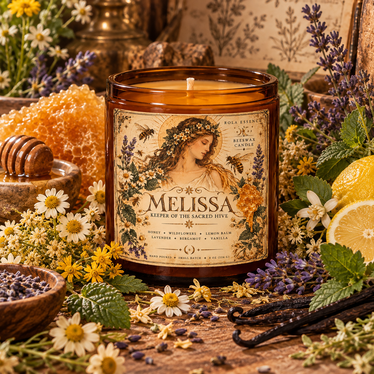 Melissa • Keeper of the Sacred Hive - Goddess-Inspired Beeswax Candle