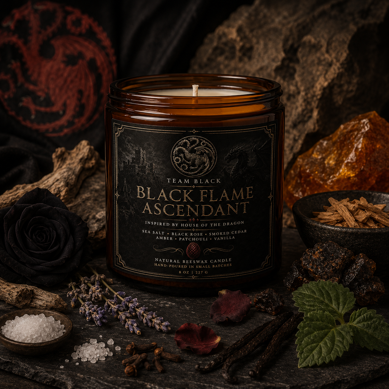 Black Flame Ascendant Candle - House of the Dragon Candle