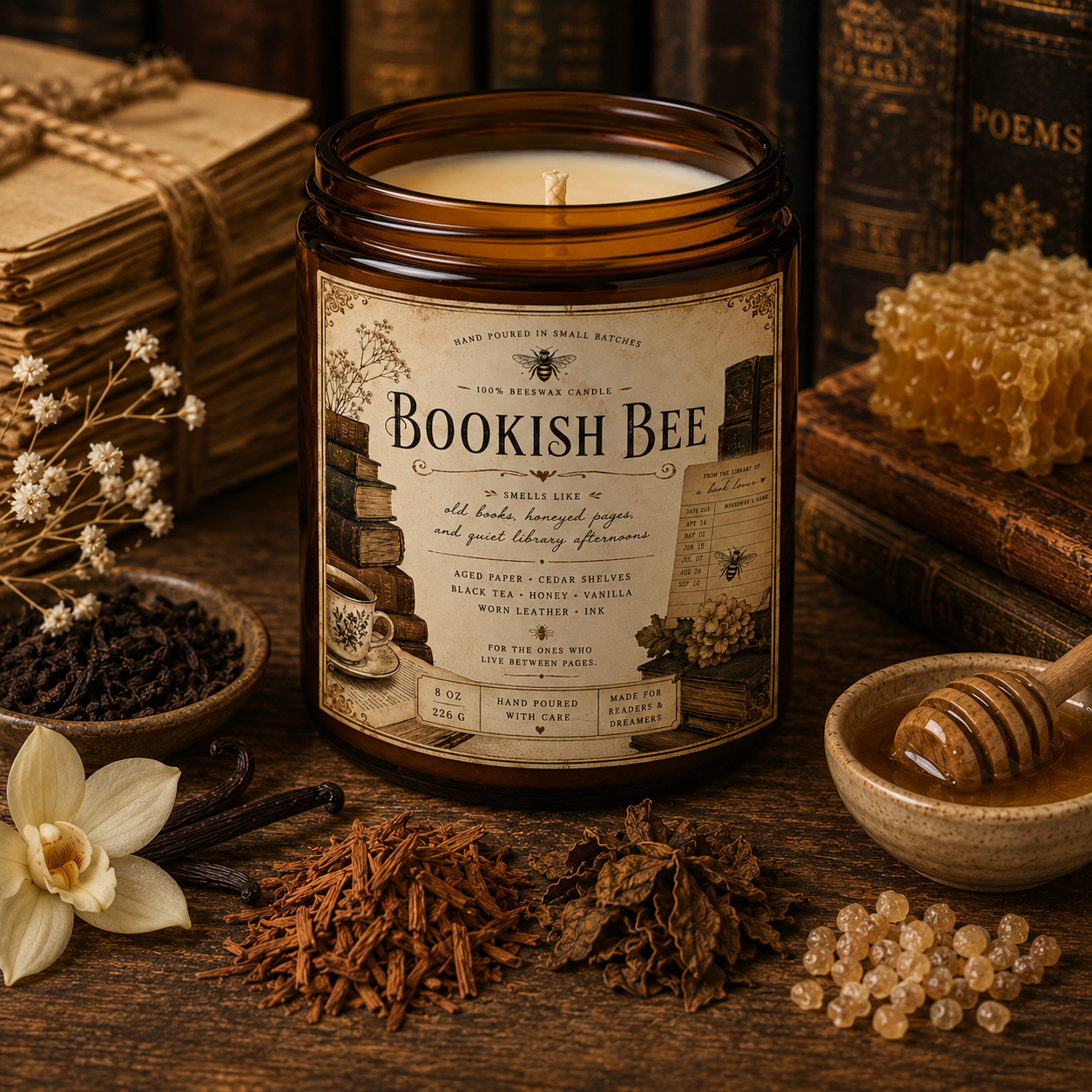 Bookish Bee Beeswax Candle