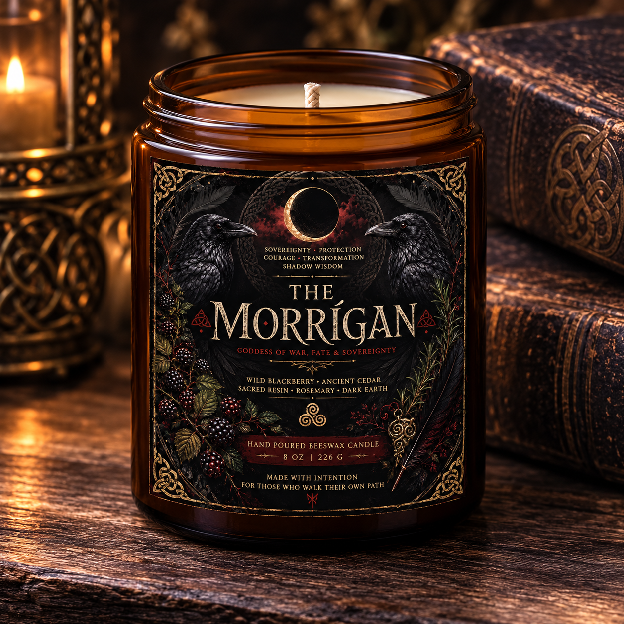 The Morrígan Hand-Poured Beeswax Candle