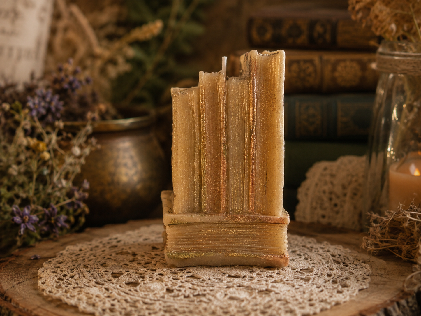 The Ancient Bookshop Beeswax Candle | Where Old Stories Linger