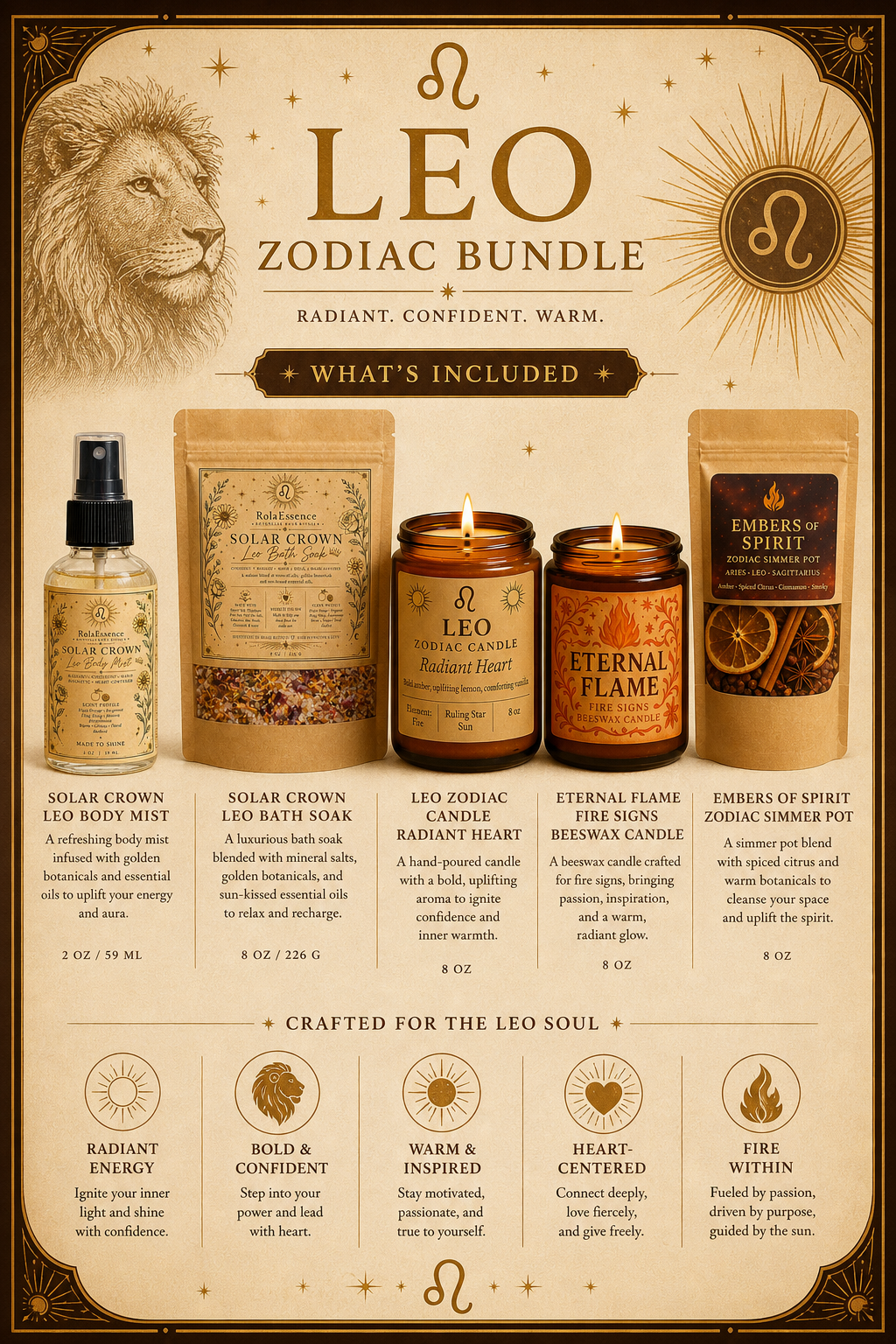 Leo Zodiac Bundle – Solar Crown Collection