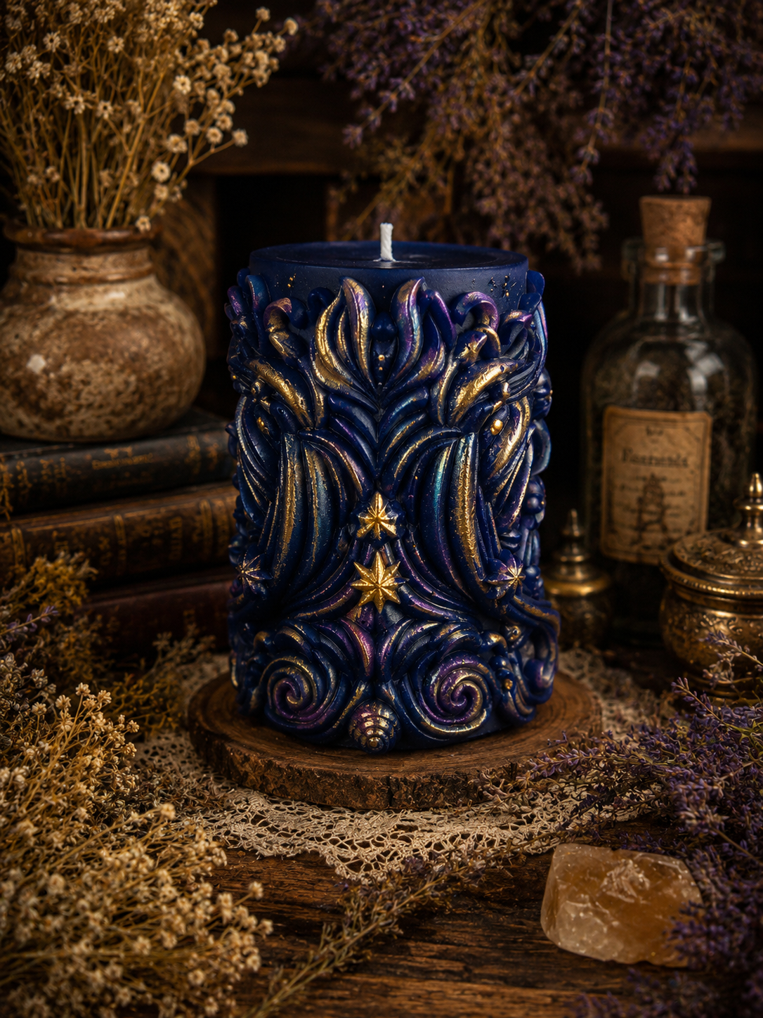 Celestial Nocturne Beeswax Candle | Where Midnight Meets the Stars