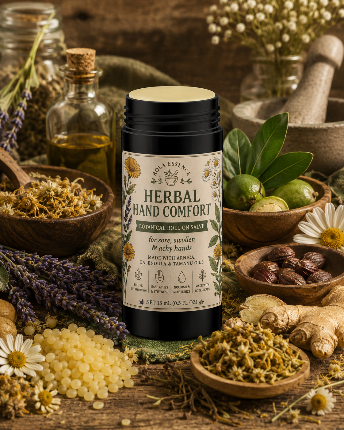 Herbal Hand Comfort Botanical Roll-On Salve - Soothe • Comfort • Nourish