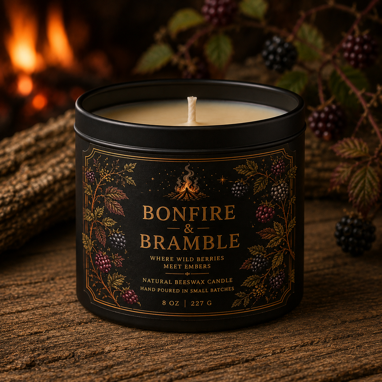 Bonfire & Bramble Beeswax Candle | Where Wild Berries Meet Embers
