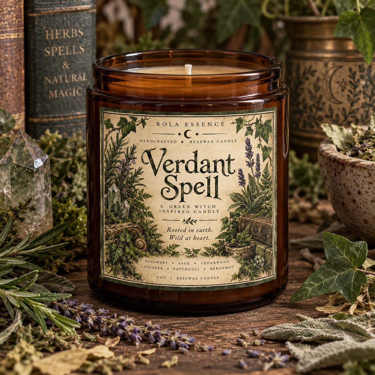 Verdant Spell - Green Witch Inspired Beeswax Candle